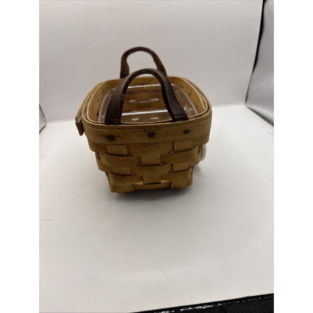 LONGABERGER 1998 TEA BASKET  LEATHER HANDLES CLASSIC DIVIDED TRAY INSERT TIE TAG - Picture 2 of 7